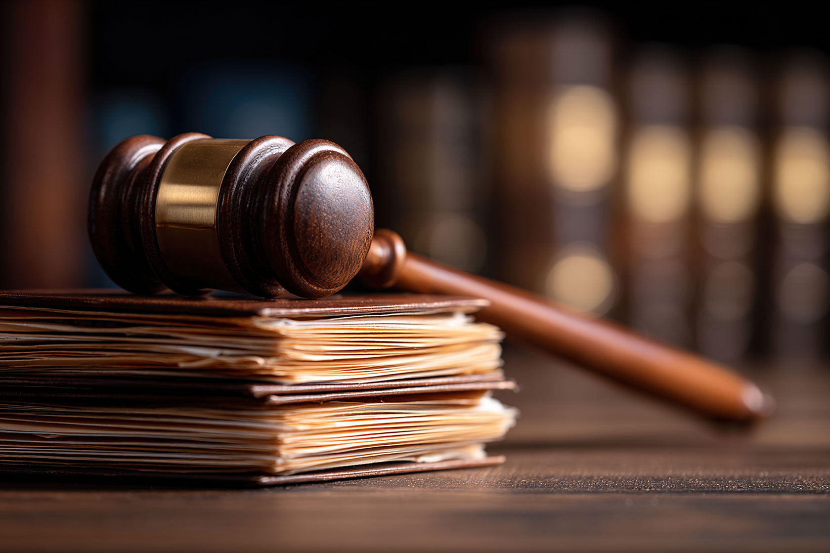 gavel on papers on table